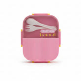 pink plastic bento-style lunch box "DELICIOUS"