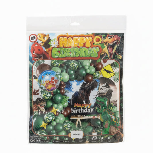 dinosaur-themed balloon garland kit for birthday