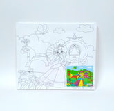 Canvases with a design for painting, includes 1 fine brush and 6 mini tempera paints, 25 x 30 cm.