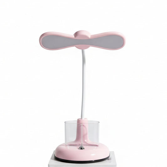 pink, rechargeable dimmable touch desk lamp featuring a flexible gooseneck, pen holder base,