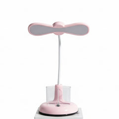 pink, rechargeable dimmable touch desk lamp featuring a flexible gooseneck, pen holder base,