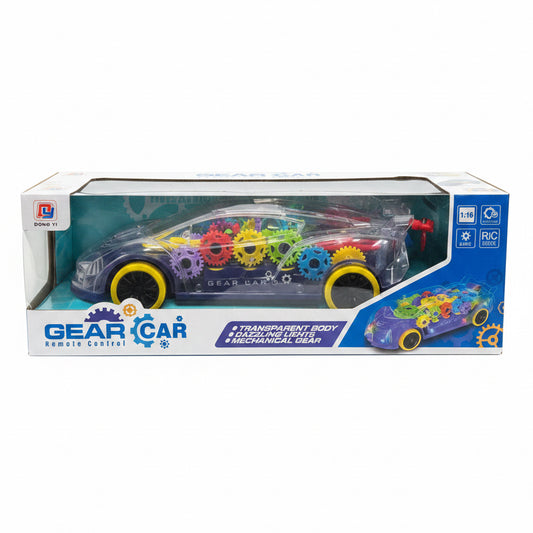 remote control gear car toy with a transparent body and colorful LED lights