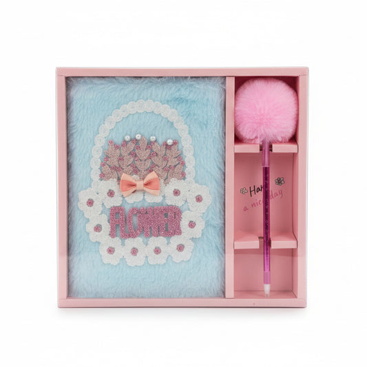 decorative diary and pom-pom pen set