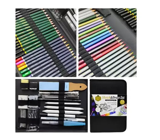 Keeps Smiling 75 Pieces Professional Drawing and Sketching Pencil Set Kit For Artist