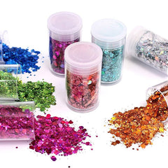 12 Colors Chunky Sequins & Fine Glitter Powder Mix (Random Colors) – Iridescent Glitter Flakes for Resin Art, Nail Art & Face Makeup