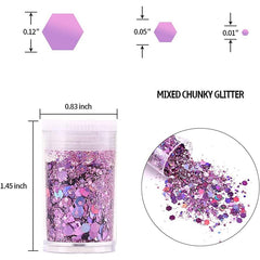 12 Colors Chunky Sequins & Fine Glitter Powder Mix (Random Colors) – Iridescent Glitter Flakes for Resin Art, Nail Art & Face Makeup