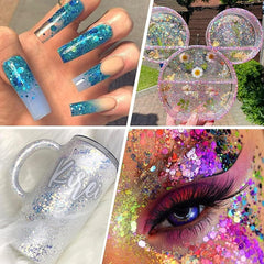 12 Colors Chunky Sequins & Fine Glitter Powder Mix (Random Colors) – Iridescent Glitter Flakes for Resin Art, Nail Art & Face Makeup