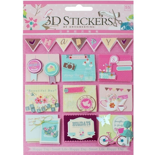 Retro Style 3D Stickers – Happy Holidays