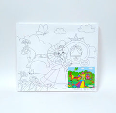 Canvases with a design for painting, includes 1 fine brush and 6 mini tempera paints, 25 x 30 cm.